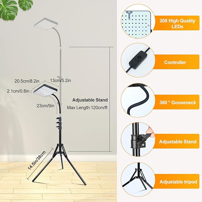 FECiDA 25W Floor Lamp Grow Light, Grow Lights for Indoor Plants Full Spectrum with Stable Stand Base, 4/8/12/16/20 Hr Timer Bonsai Houseplants Grow Lamp, 24"-40" Height Adjustable