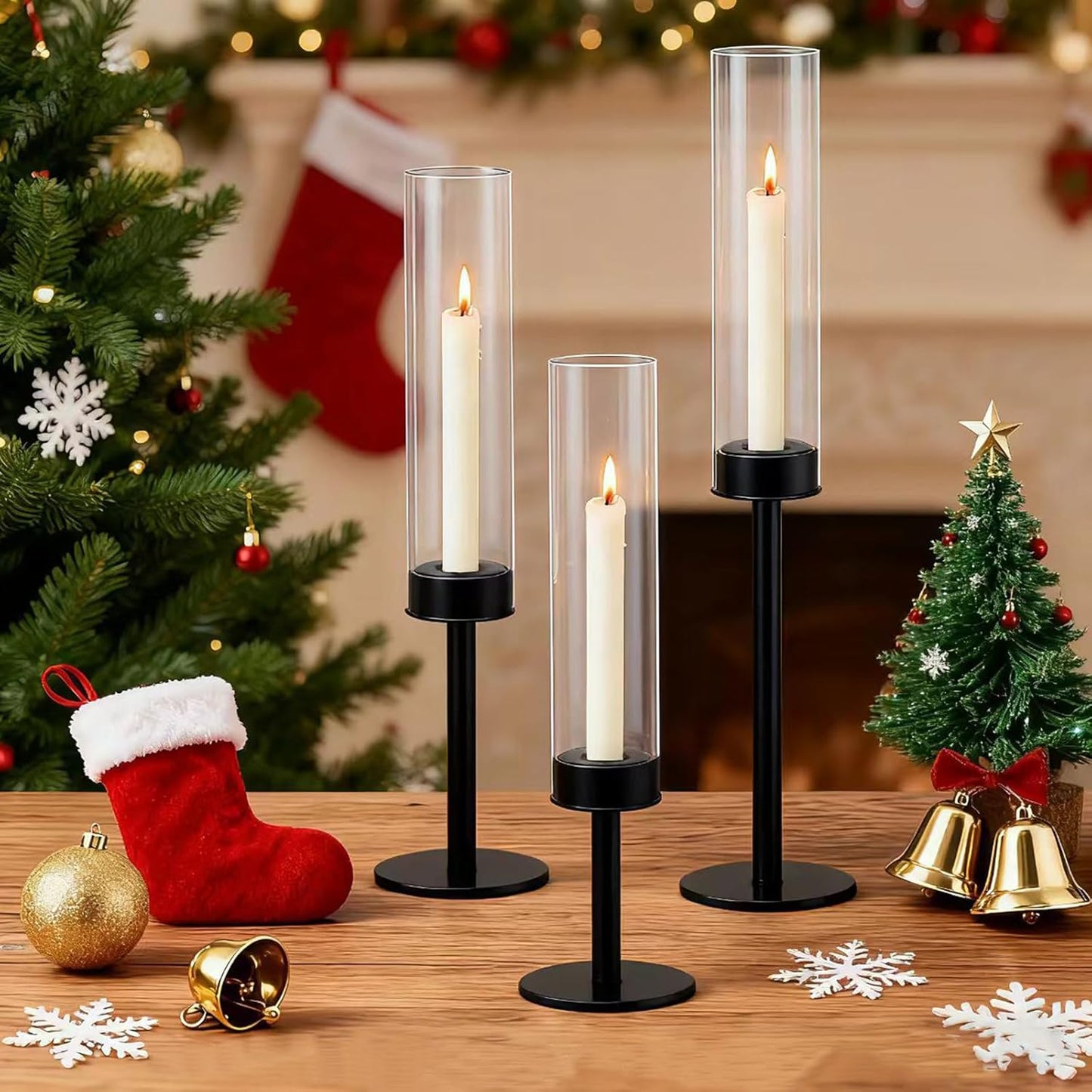 6 Black Candle Holders Set – Modern Candlestick Holders for Dining Room Decor, Candle Stick Holder Set for Weddings, Centerpieces for Tables, Gift for Home Decor, Coffee Table Candle Holder Decor