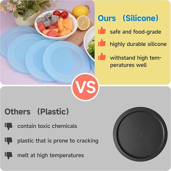 4 Pack Silicone Lids for Corelle Vitrelle 428-PC 28-Oz Soup/Cereal Bowls, Freezer & Microwave & Dishwasher Safe (Bowl not included)