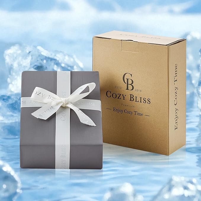 Cozy Bliss Premium Cooling Sheet Set King Size, Q-Max>0.4, 3PCS No Flat Sheet with 2 Pillowcases, Breathable Fitted Sheet for Hot Sleepers & Night Sweats, Deep Pocket Up to 18 Inches, Dark Grey