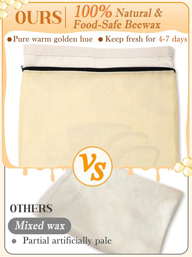 Natural Beeswax Bread Bags with Sealing Zipper - 13''x16.7'' Reusable Sourdough Storage Wraps for Homemade Bread, Keeping Food Fresh, Gifts for People Who Love Baking, Sliced Bread Pattern, 1 Pcs