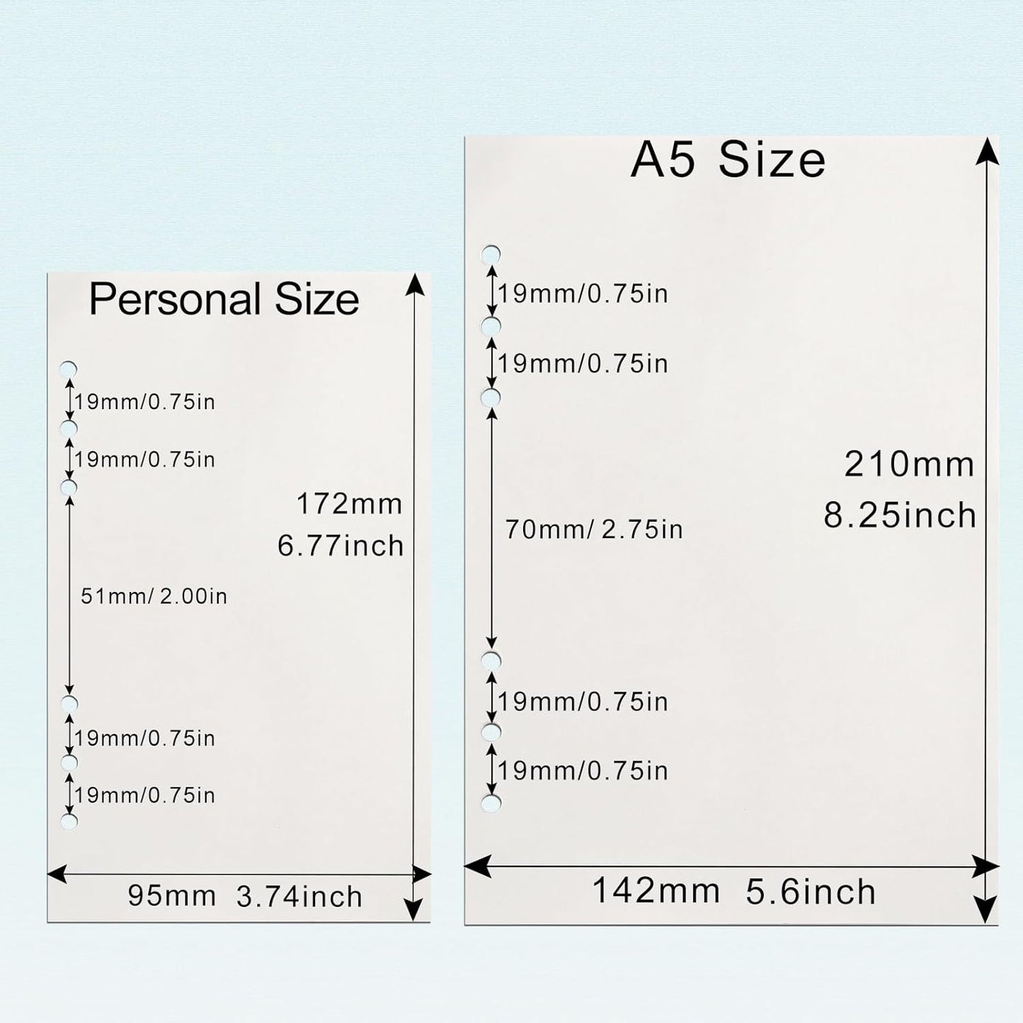 Toplive A5 Refill Paper [5 Pack], 100GSM Thick 6 Hole Loose Leaf - 225 Sheets (450 Pages), Blank Refillable Filler Inserts for 6 Ring Binder/Journal/Notebook - Perfect for Sketching & Creative Notes