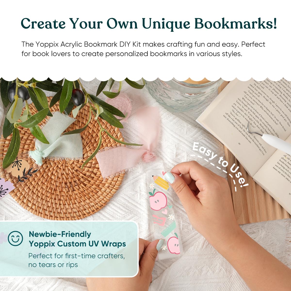 180 Pcs Acrylic Bookmark Blanks- 20 Set Bookmark Making Kit with 20 UV DTF Stickers About Book Lover Theme 20 Tassels 20 Ribbon 80 Bookish Stickers for DIY Your Crafts Gift for Book Lover