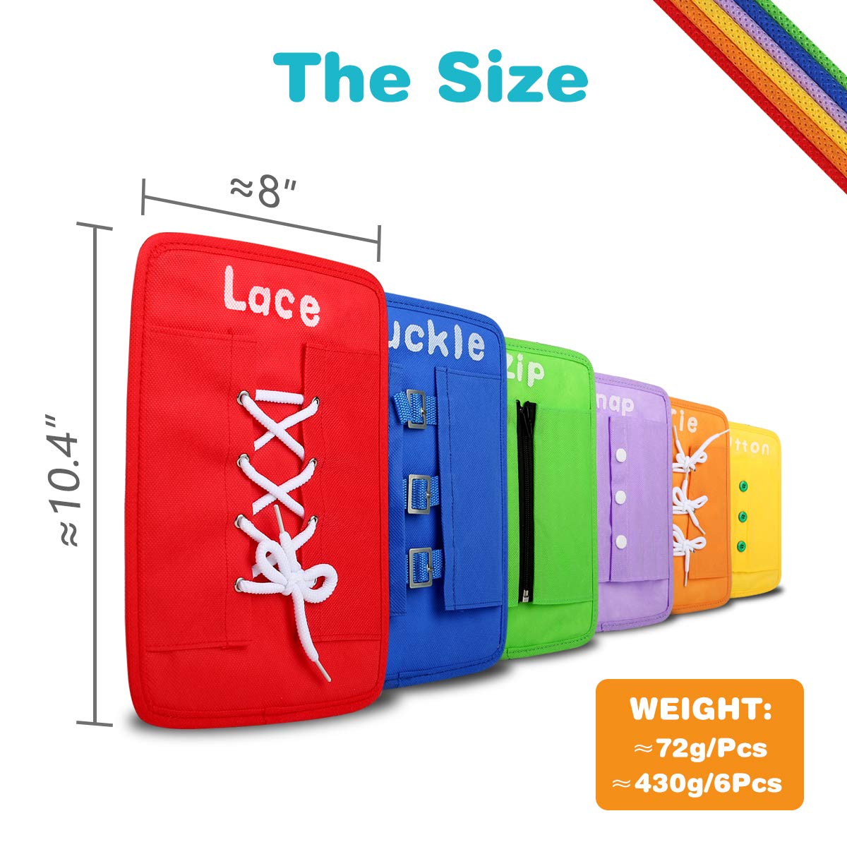 YHZAN Learn to Tie Your Shoes Dressing Board Montessori Mobile Sensory Board Travel Therapist Life Skills Development Toy - Zip,Button,Snap,Buckle,Lace & Tie for Preschool Toddler 2-8 Years Old