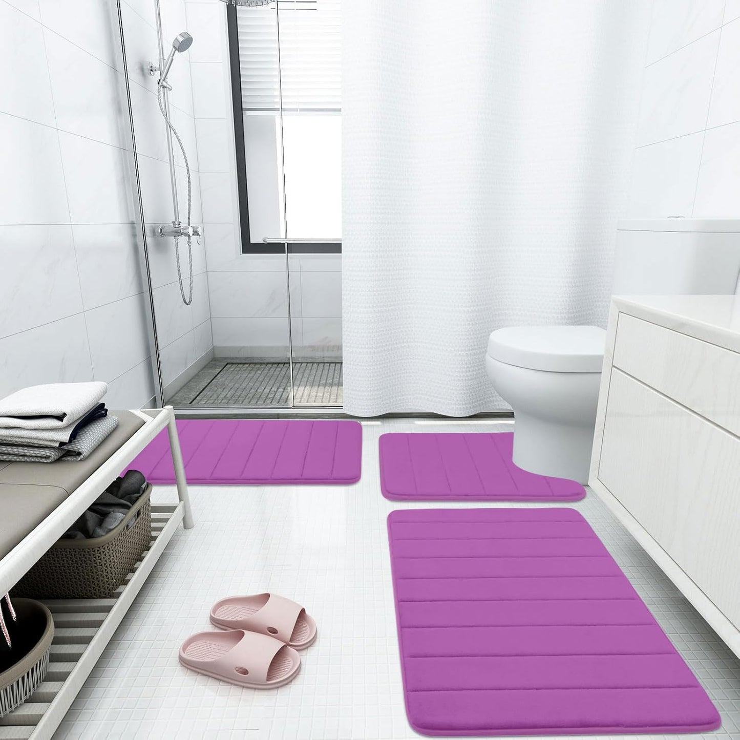Buganda Memory Foam Bath Mat, 47" x 17", Ultra Soft and Non-Slip Bathroom Rugs, Water Absorbent and Machine Washable Bath Rug Runner for Bathroom, Shower, and Tub, Violet