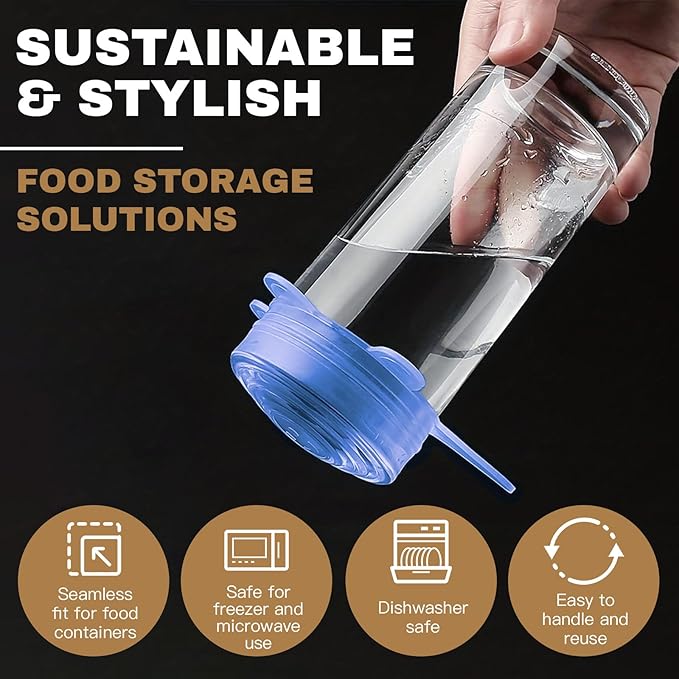 Reusable Silicone Stretch Lids – 18PCS Round & Square Stretchy Food Covers, Airtight & Leakproof, Microwave & Dishwasher Safe Blue