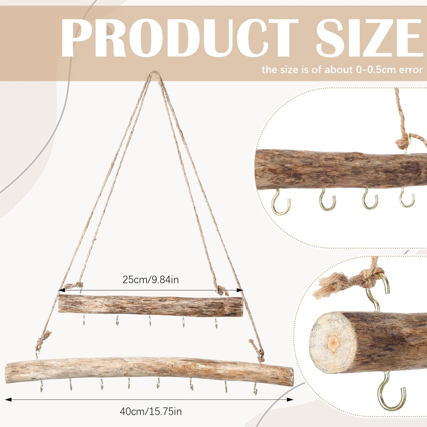 Yinkin 2 Pcs Natural Driftwood Jewelry Hanger Wall Driftwood for Crafts with Hooks 15.75 Inch 9.84 Inch Boho Wall Jewelry Shelf for Home Walls Shop Window Display