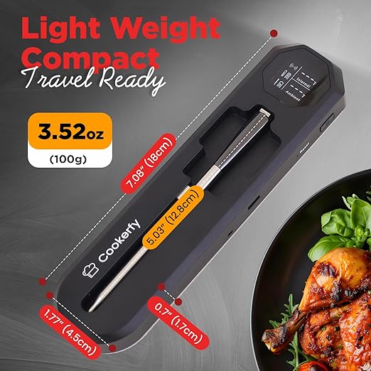 Meat Thermometer Digital Wireless –IP67 Waterproof, 48h Battery Life, Grill Thermometers with 820ft Range, Rechargeable Probe, Bluetooth Wireless Meat Thermometer for BBQ, Smoker, Oven