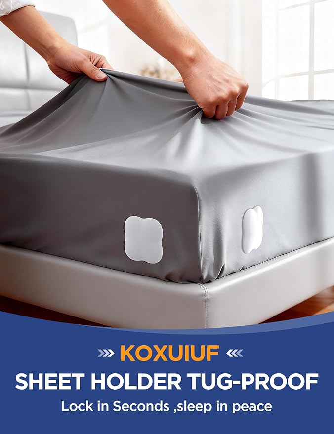 Sheet Holders Bed Sheet Grippers - Fitted Sheet Holder for Corners Keep Sheets Firm & Tight Fit All Sheet Sizes Sheet Straps Clips Easy Installation