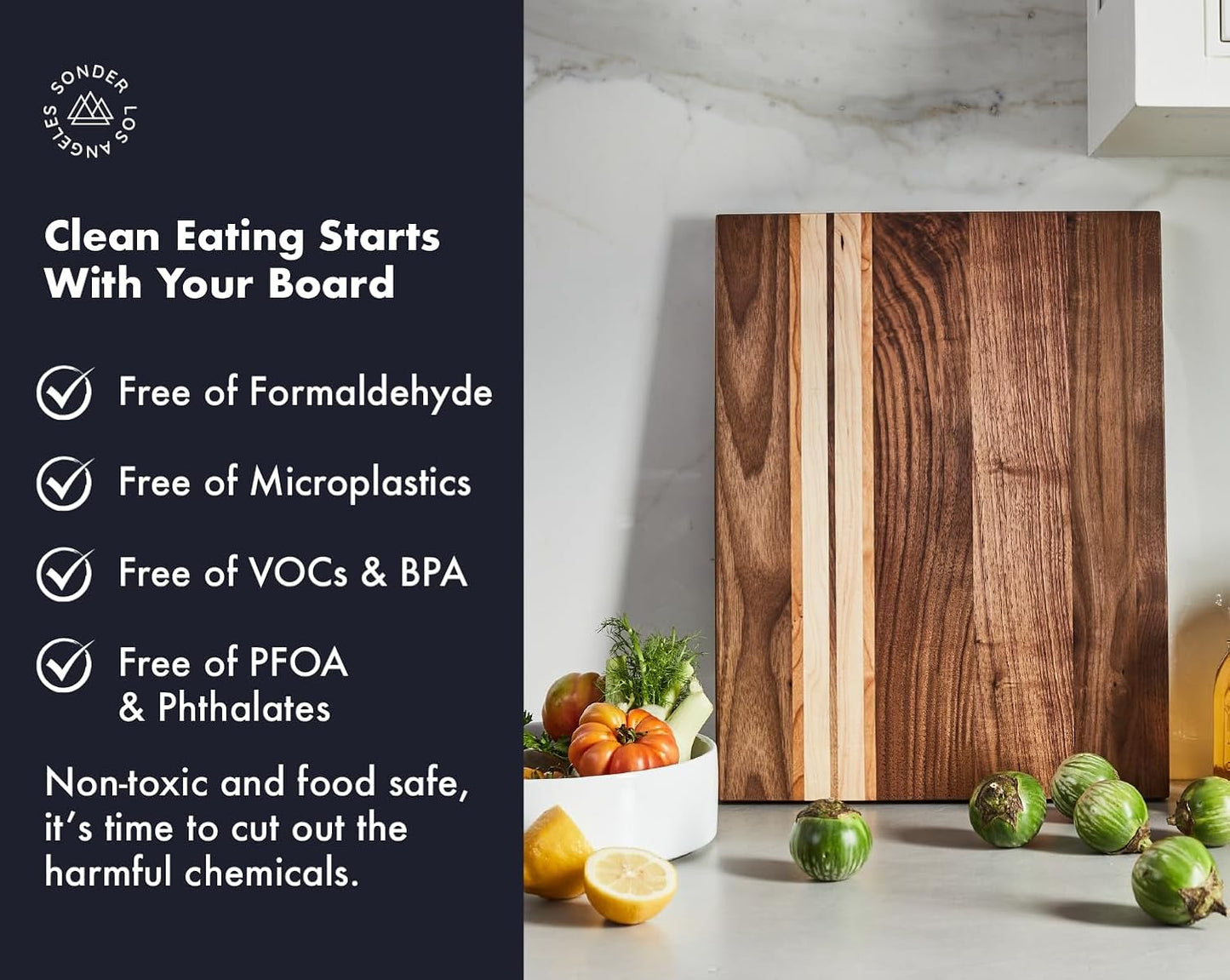 Sonder Los Angeles, Large Walnut/Cherry/Maple Wood Cutting Board for Kitchen, Charcuterie Wooden Board, Sorting Compartment, Reversible 17x13x1.1 in (Gift Box Included)