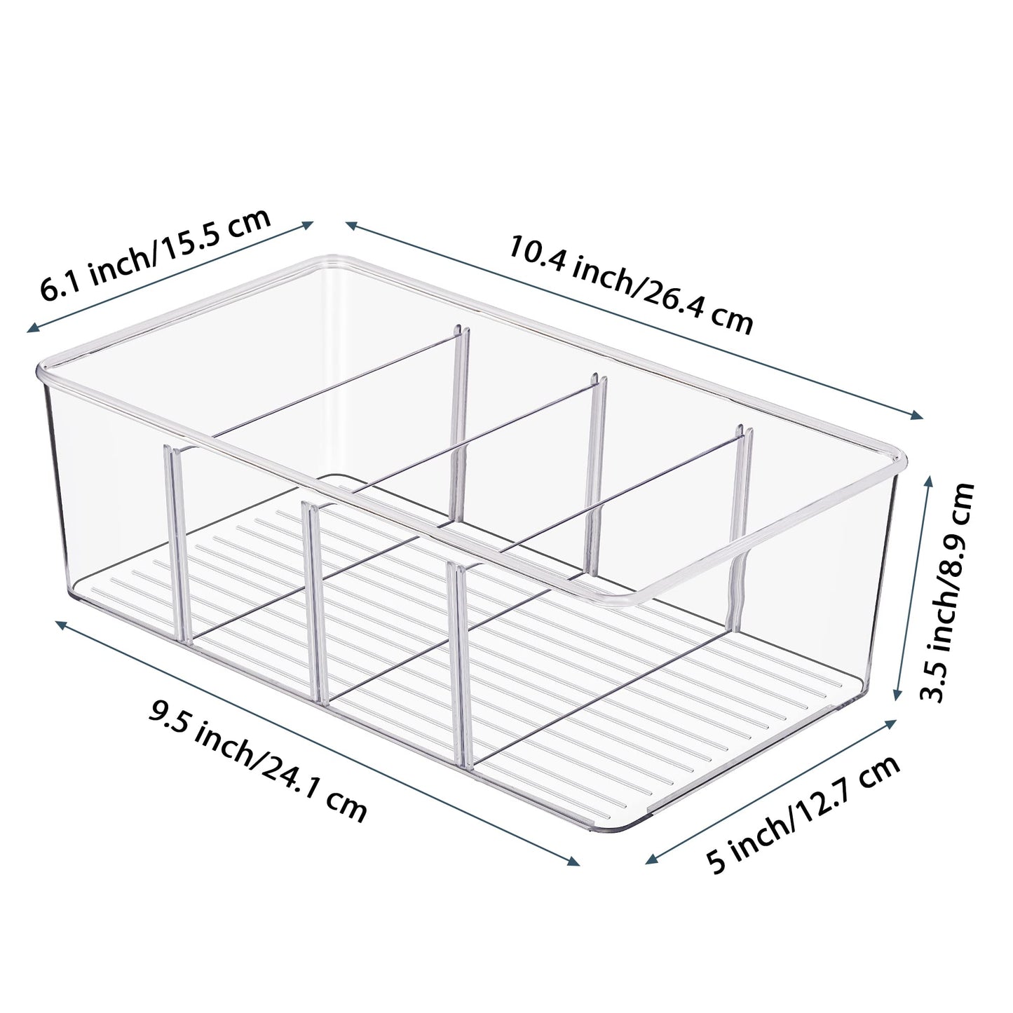 Vtopmart 4 Pack Food Storage Organizer Bins, Clear Plastic Bins for Pantry, Kitchen, Fridge, Cabinet Organization and Storage, 4 Compartment Holder Packets, Snacks, Pouches, Spice Packets