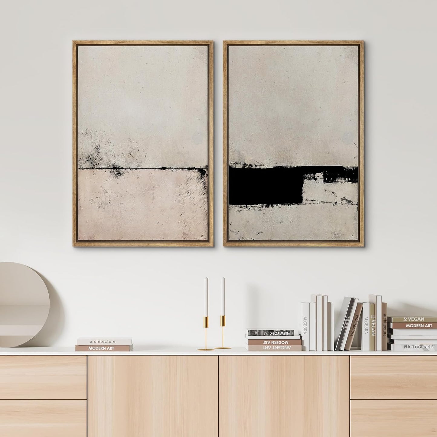 SIGNWIN Framed Canvas Print Wall Art Set Pastel Industrial Grunge Landscape Abstract Shapes Illustrations Minimal Decorative Nordic Relax/Zen for Living Room, Bedroom, Office - 24"x36"x2 Natural