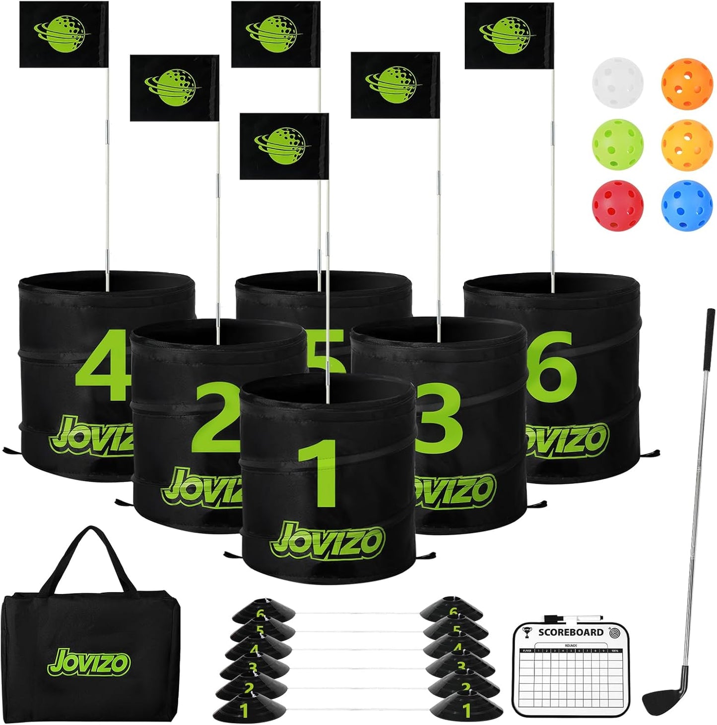 Golf Chipping Game with 1 Club & 6 Holes, Portable Golf Set for Adults Kids, Outdoor Indoor Sports Practice Toy for Family Play Yard, Backyard, Lawn, Beach