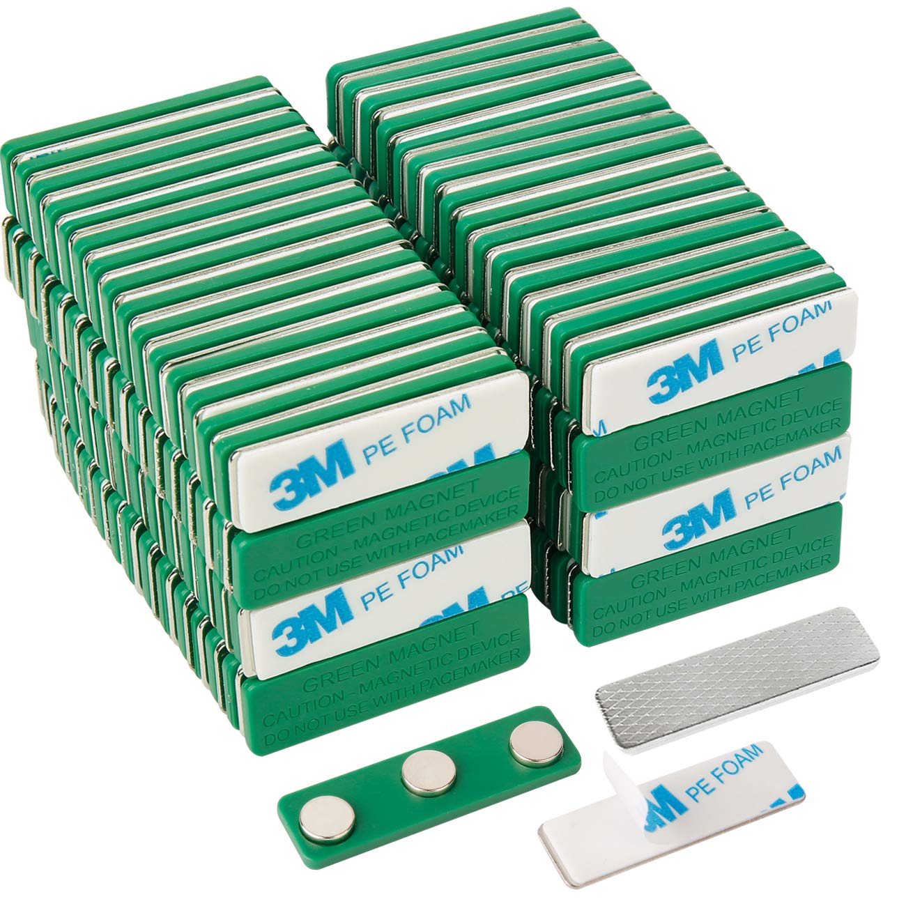 Magreen Magnets 120 Pack Strong Magnetic Name Badge Holders with Steel Back Plate, Name Tags/ID Badge Magnets, Fastener with 3M Adhesive on Front Plate,Strength Neodymium Magnets