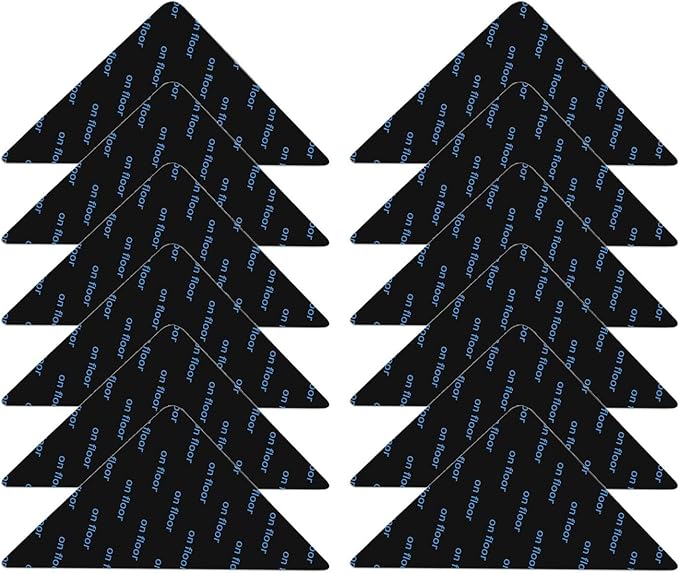 Rug Stickers for Wood Floor - Double-Sided Grippers 12PCS Triangle Carpet Stickers | Washable Non-Slip Carpets Corner Tape, Strong Rugs Fixing Pads for Hardwood Floor Area Rugs, Reusable Carpet Grip
