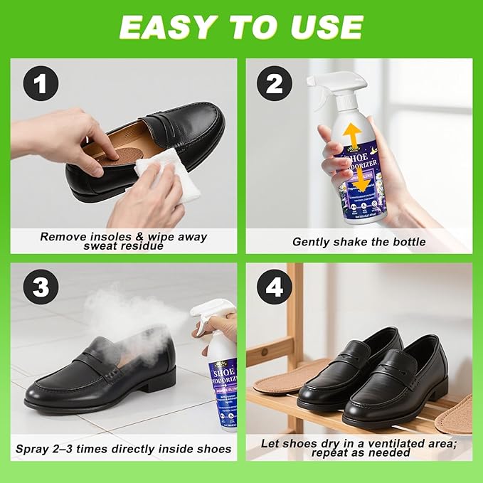 Shoe Deodorizer Spray – 17.6 Floz Powerful Odor Elimination For Shoe, Sneaker, Boot, Cleats & Leather – Long Lasting Shoe Odor Spray For Smelly Sandals, Freshener & Smell Remover for Stinky Footwear