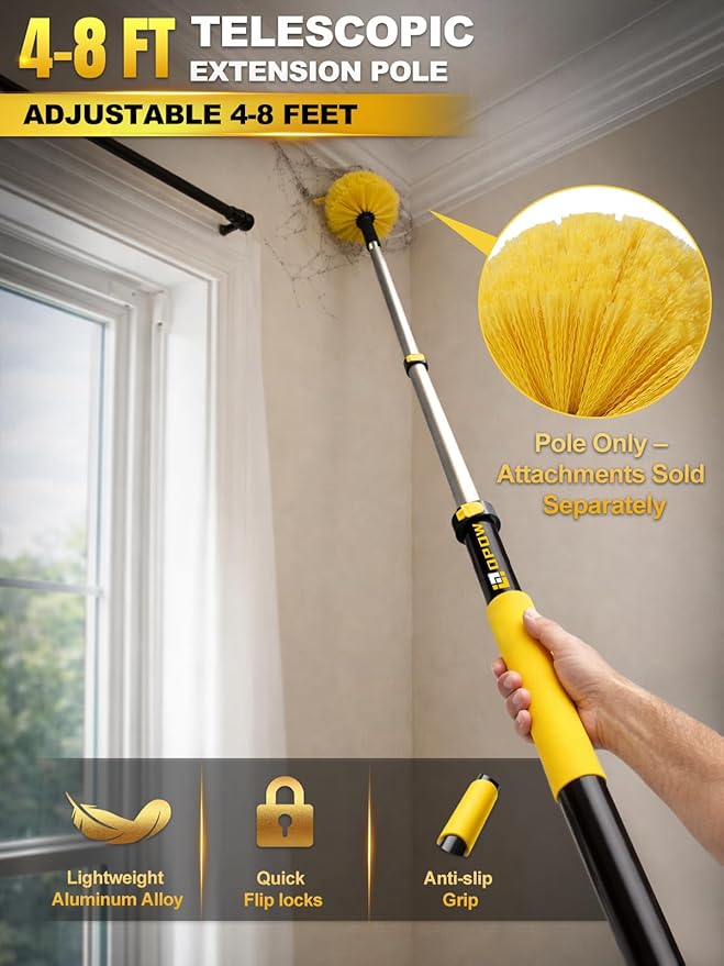4-8 FT Gutter Cleaning Telescopic Pole, Multi-Purpose Aluminum Alloy Telescoping Rod with Universal Twist-on Metal Tip Flip-Lock Design, for Painting Cobweb Dusting, Christmas Lights