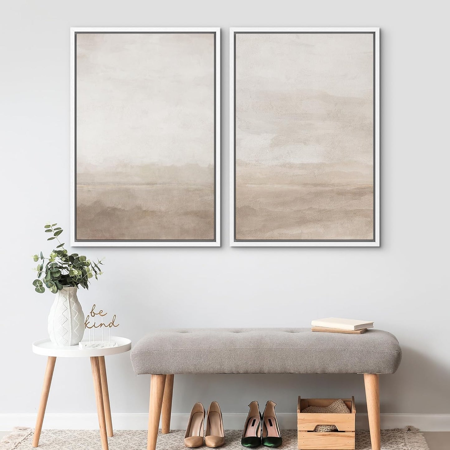 SIGNWIN Framed Canvas Print Wall Art Abstract Wave Pattern Modern Art Minimalist Neutral Decor for Living Room, Bedroom, Office - 16"x24"x2 White