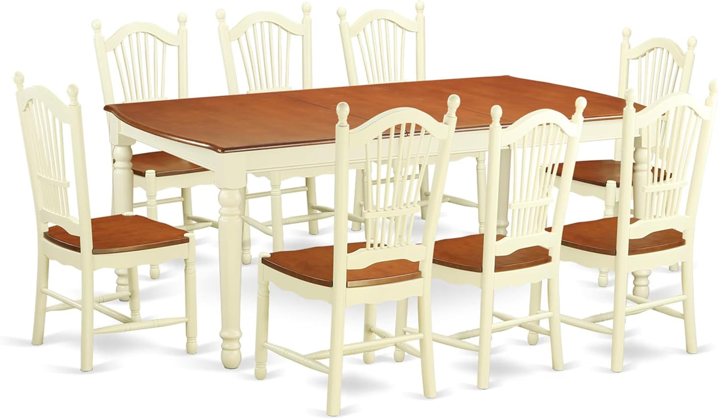 East West Furniture DOVE9-WHI-W 9 Piece Dining Room Table Set Includes a Rectangle Kitchen Table with Butterfly Leaf and 8 Dining Chairs, 42x78 Inch, Buttermilk & Cherry