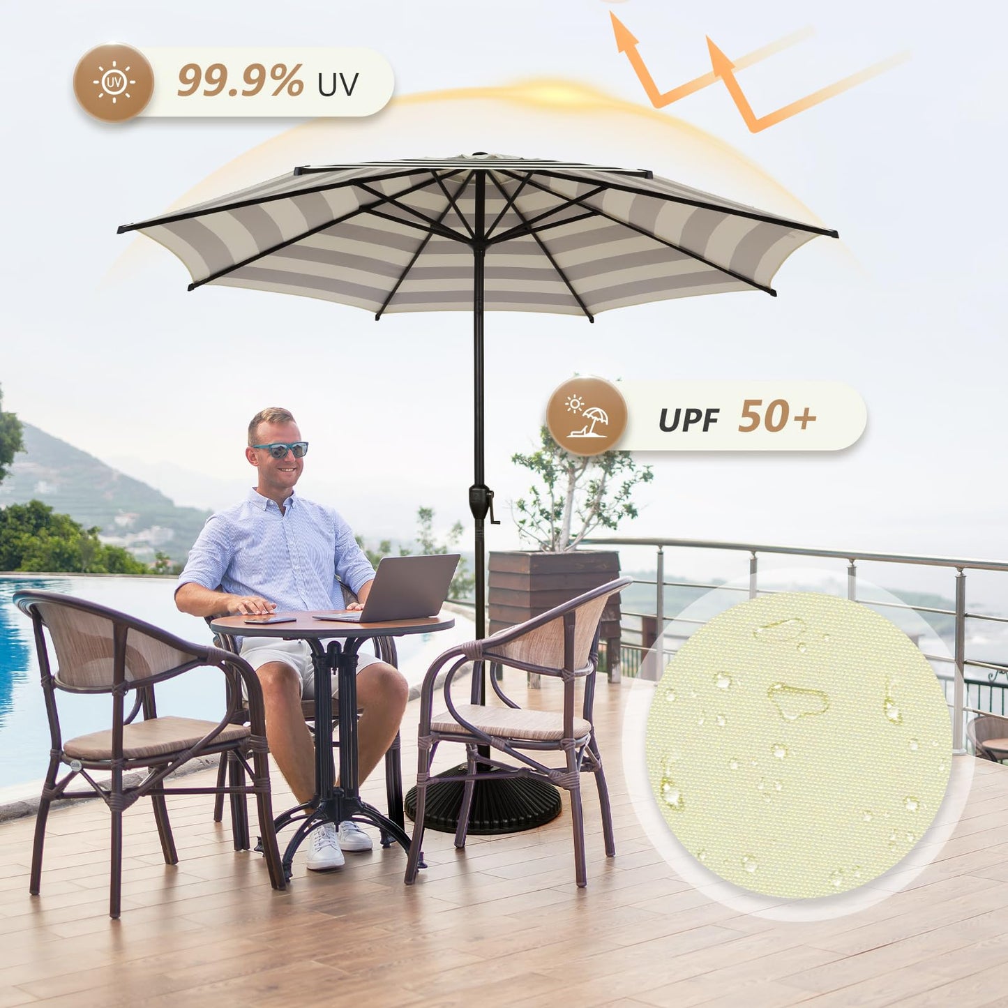 Abba Patio 9FT Lyon Outdoor Patio Umbrella Outdoor Table Umbrella with Push Button Tilt and Crank Market Umbrella 8 Sturdy Ribs UV Protection Waterproof for Garden Deck Backyard Pool, Black & Ivory