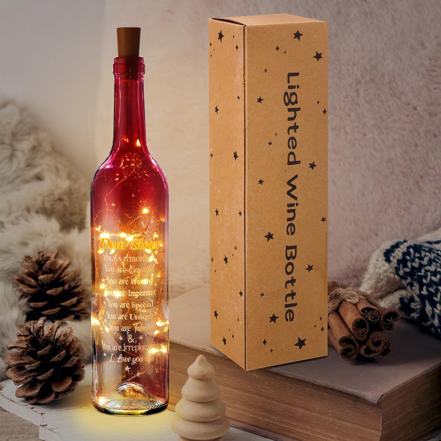 Umigy Best Sister Gifts for Women Wine Bottle Lights with Cork Gifts from Sisters Light up Lamp Decor Mini Fairy LED Glass Waterproof Liquor Bottle Light for Wedding Home Birthday Holiday Party Decor