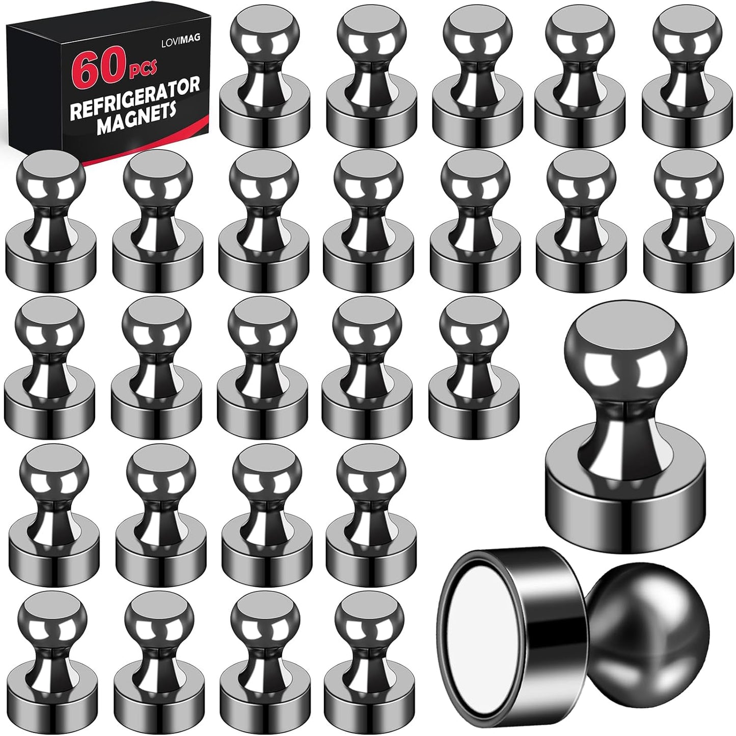 LOVIMAG Fridge Magnets 60Pcs Refrigerator Whiteboard Small Strong Magnet Classroom Kitchen Accessories Decorative Locker Set Decor Must Haves Office Calendar Refrigerador Magnetic Cute Crafts Black