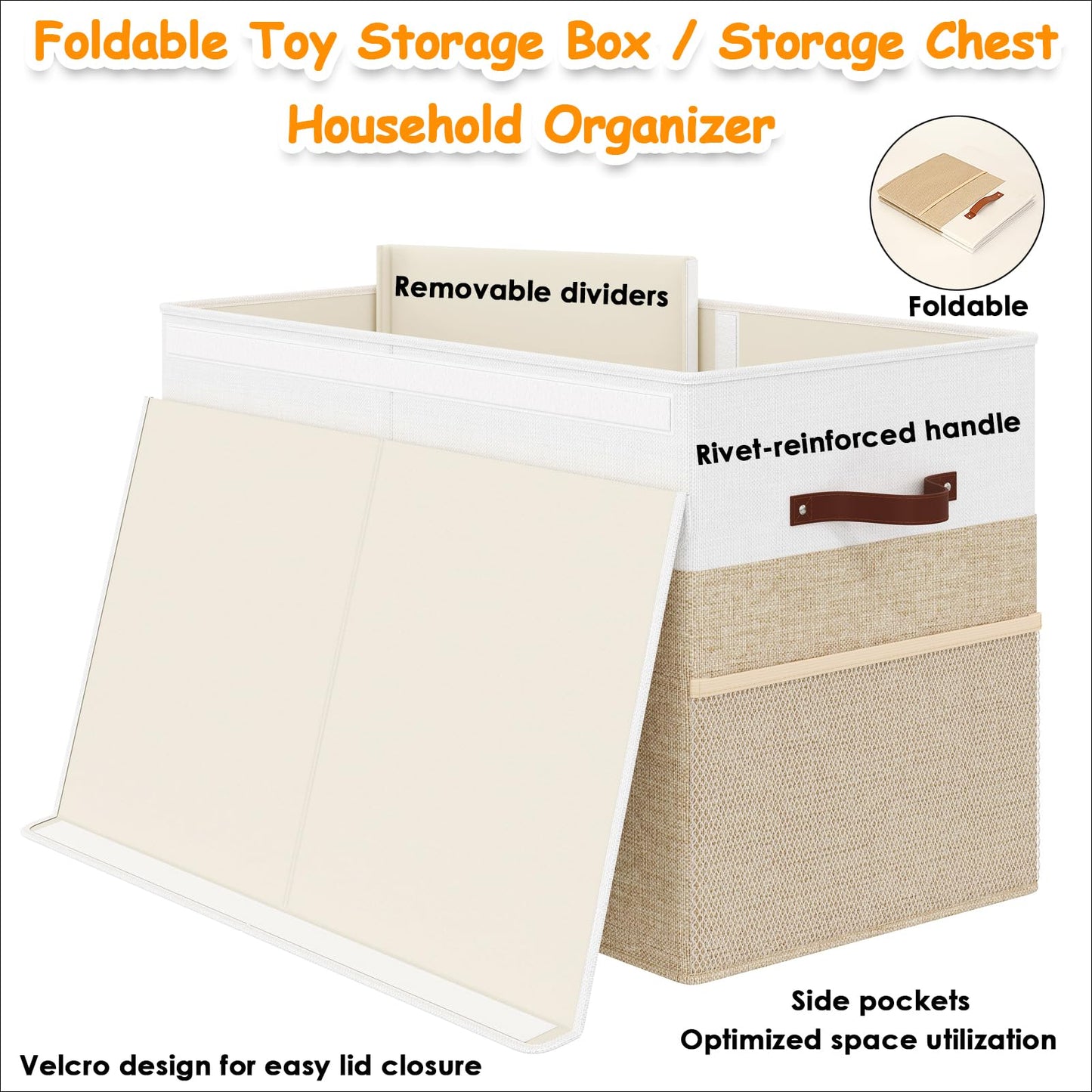 Fineonly Large Toy Storage Box with Lid Upgraded Toy Storage Chest Organizer with Divider Foldable Toy Bin for Kids Boys Girls Playroom Nursery Bedroom (25"x13"x16")