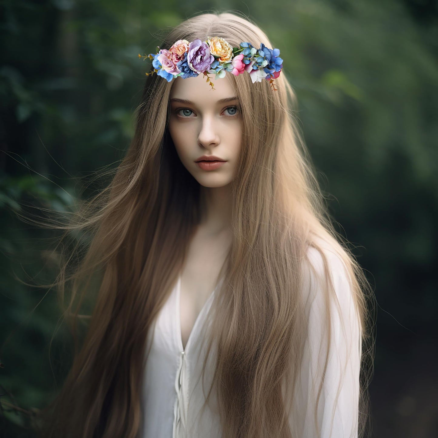 Vivivalue Vine Flower Crown Flower Garland Headband Hair Wreath Floral Headpiece Halo Boho with Ribbon Wedding Party Festival Photos