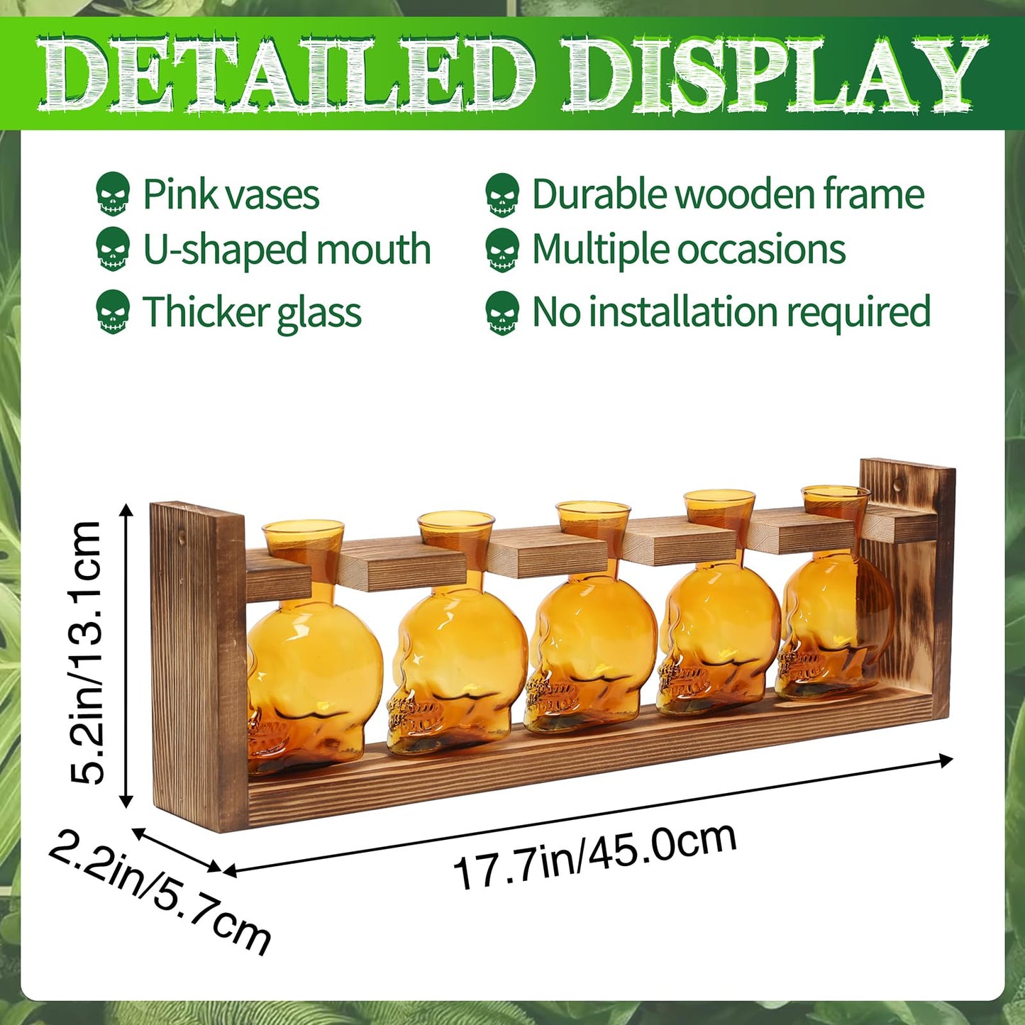 Plant Terrarium Propagation Stations Halloween Skull Planter Vase Skulls Decor with Wooden Stand Gife for Father - 5 Vases