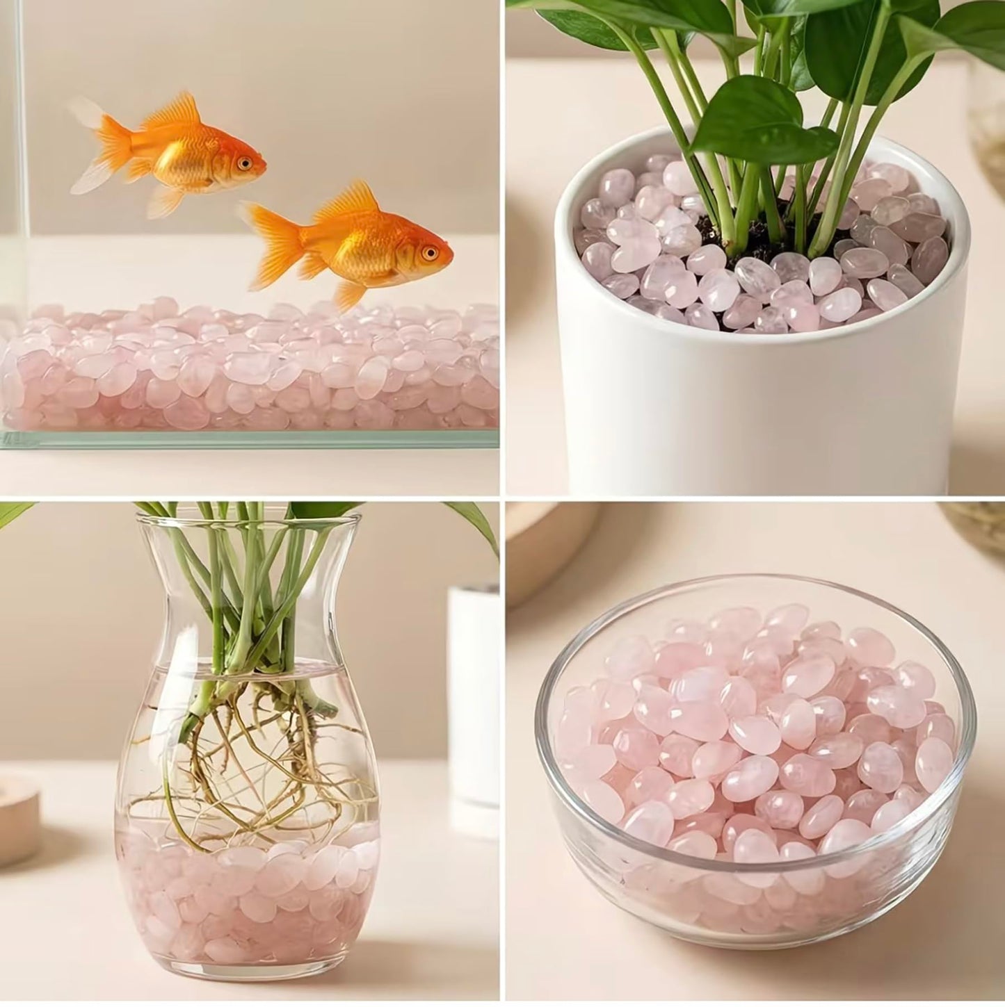 Pink Elliptical Crystal Pebbles for Plants Succulent, Vases, Home Decoration DIY Handmade Fish Tanks Vase Filler, 0.39-0.59 Inch Natural River Polished Stone Rocks for Landscaping, 1.1LB