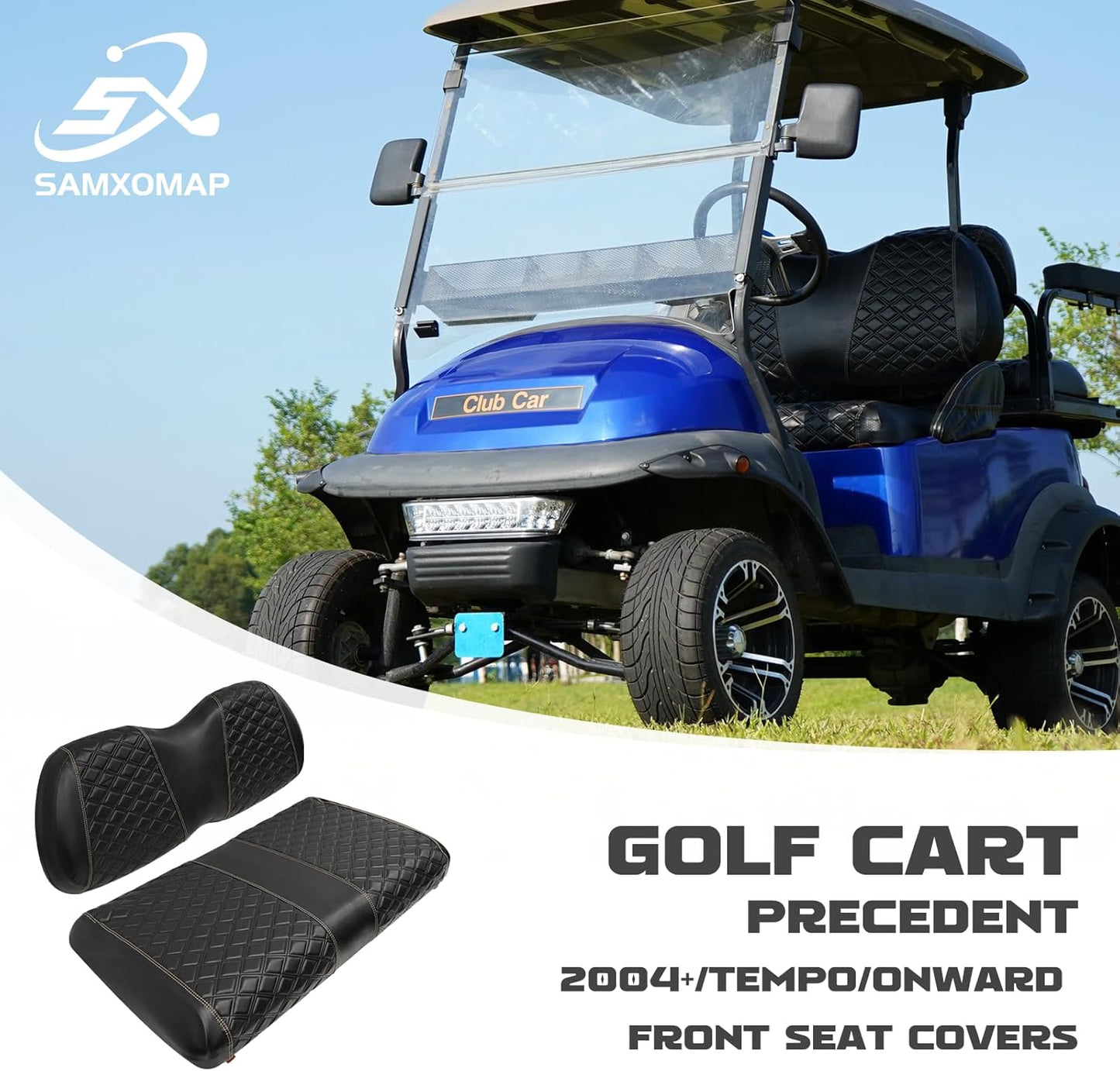 Golf Cart Seat Covers for Club Car Precedent/Onward/Tempo 2004+ Front OEM Universal Seat Cushion, Marine Grade Vinyl Leather Club Car Seat Covers/Easy to Install-Black (2PCS)