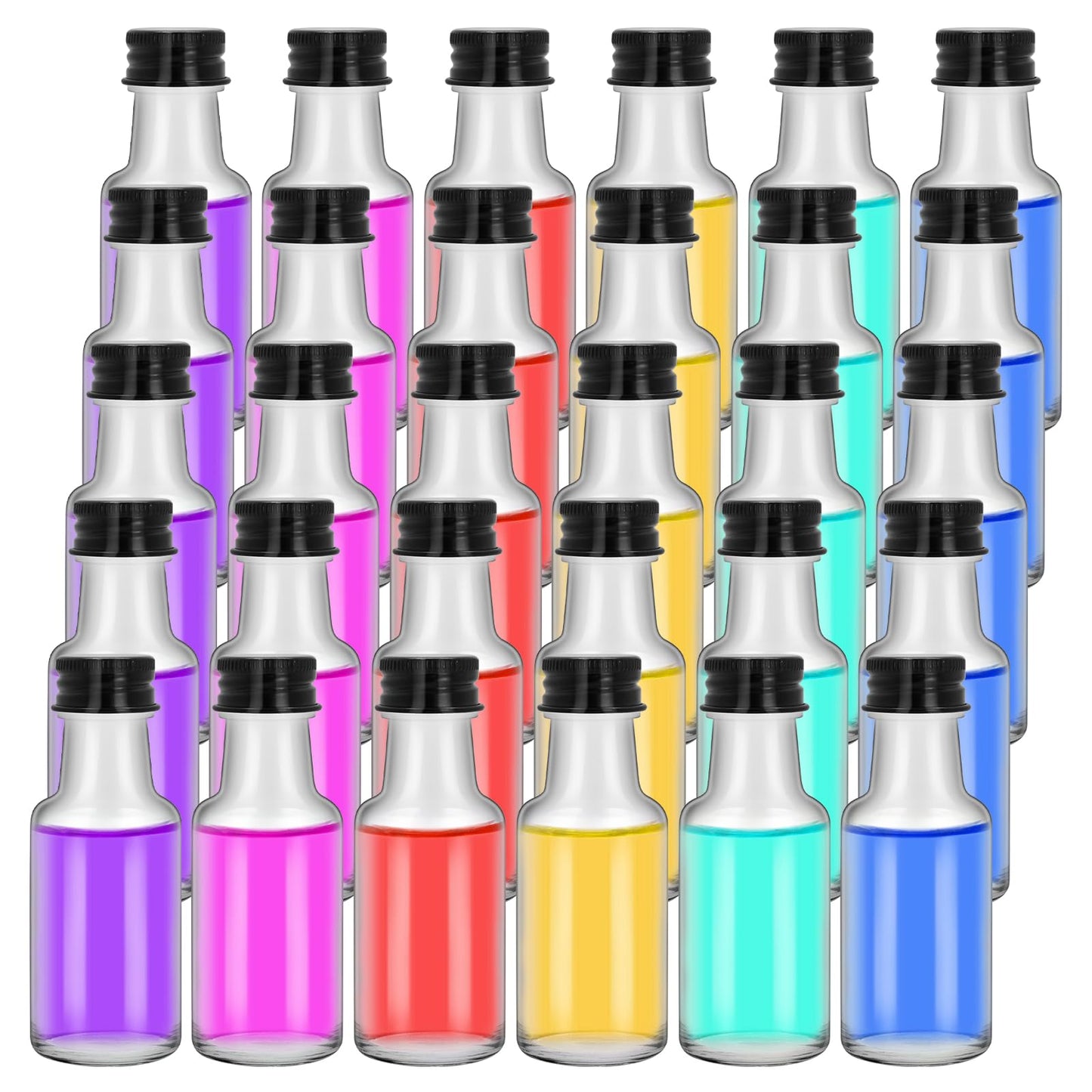 eispap 25Pcs 1oz Mini Glass Liquor Bottles with Lids Small Glass Wine Bottles Reusable Empty Alcohol Bottle with Aluminum Black Screw Cap for Christmas Birthday Weddings Party Favors 30 ml (25)