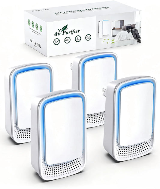 Plug In Air Ionizer Purifier for Home (4 Pack), Negative Ion Generator, Quiet Air Freshener for Bedroom, Office, Kitchen, Portab