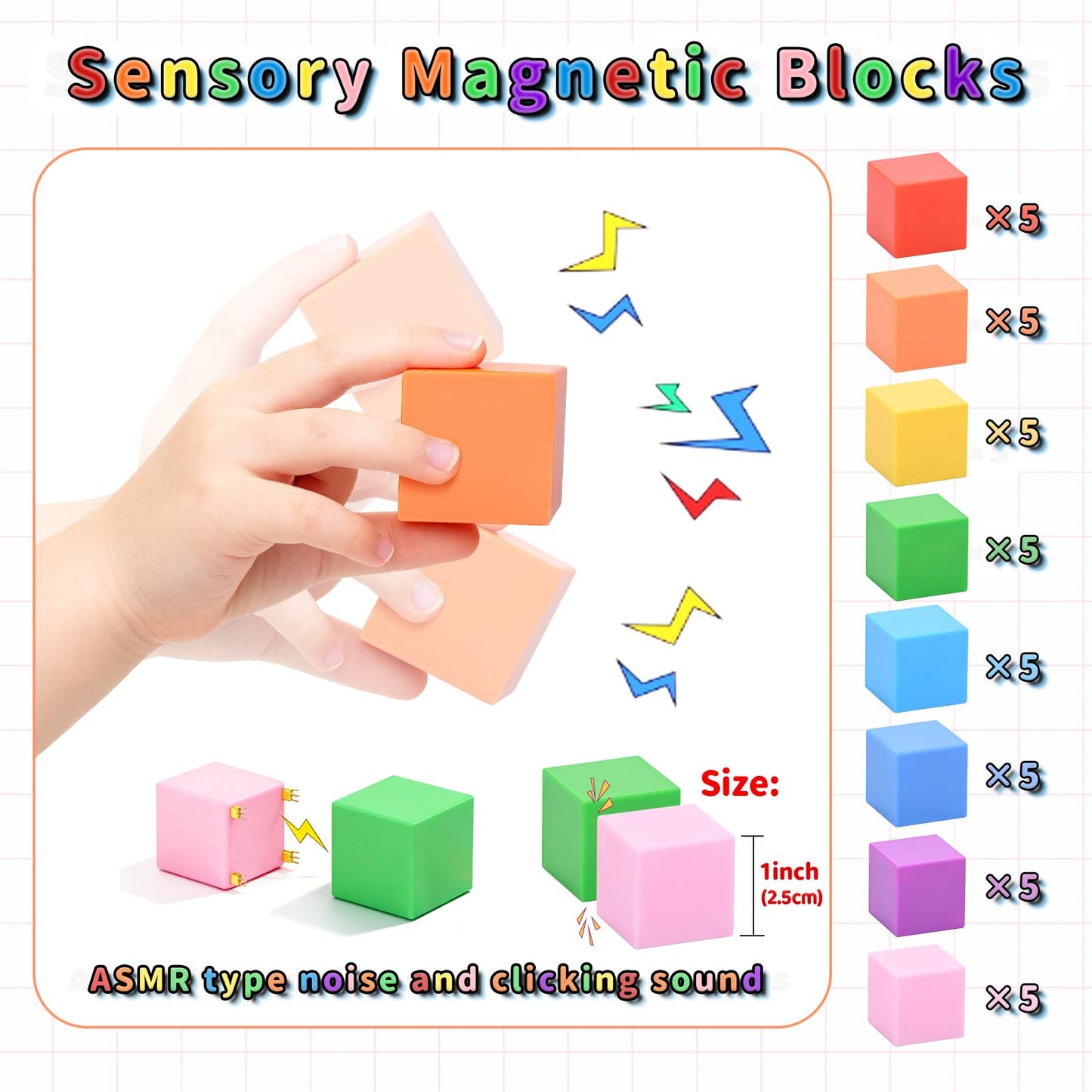 TOKBLOK Magnetic Blocks, 40PCS Rainbow Magnetic Building Blocks for Kids Ages 3 4 5 6 Year Old, Autism Montessori Sensory Magnet Cubes, STEM Learning Educational Magnet Toys Gifts for Girls & Boys