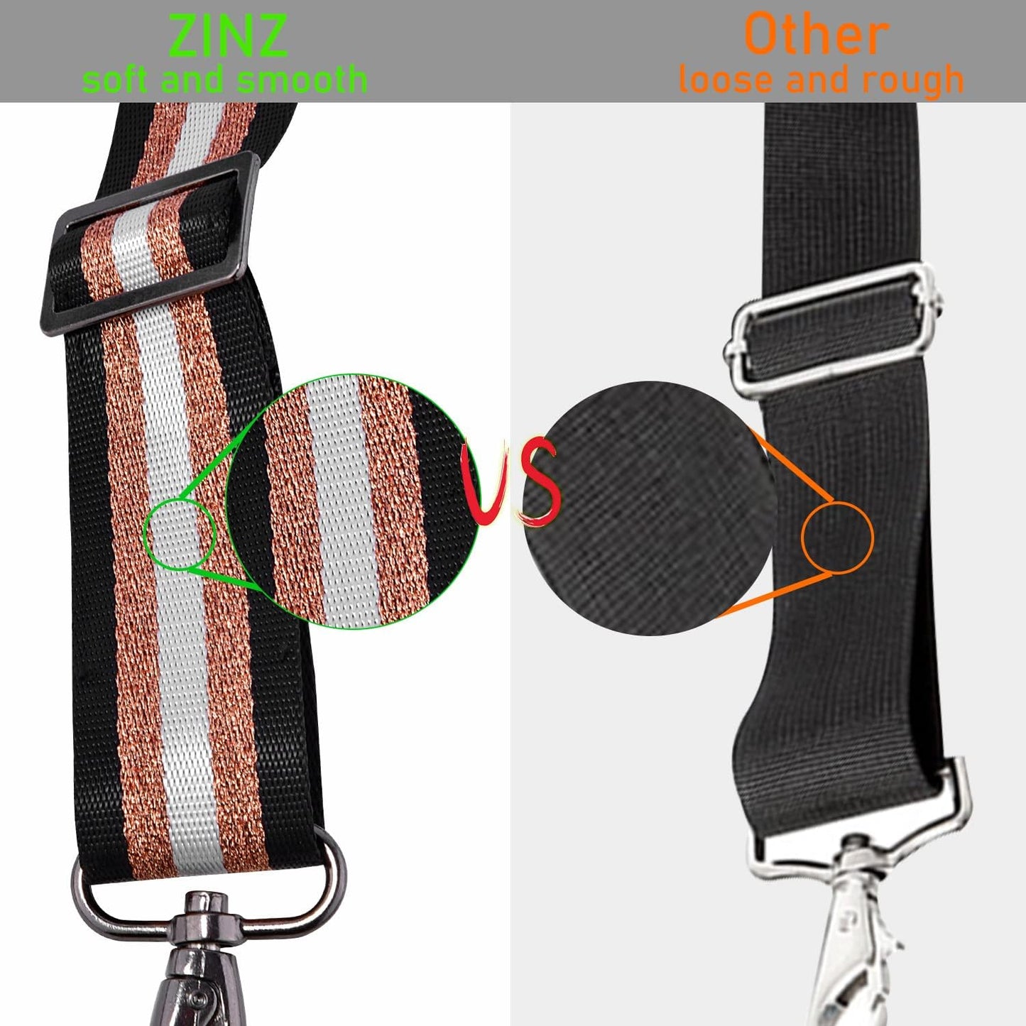 ZINZ 77 Inch Shoulder Strap Univesal Bag Strap with Fixed Pad Ultra Thick Plus Long & Breathable Cushion, Replacement Strap for Bags,Black Gold