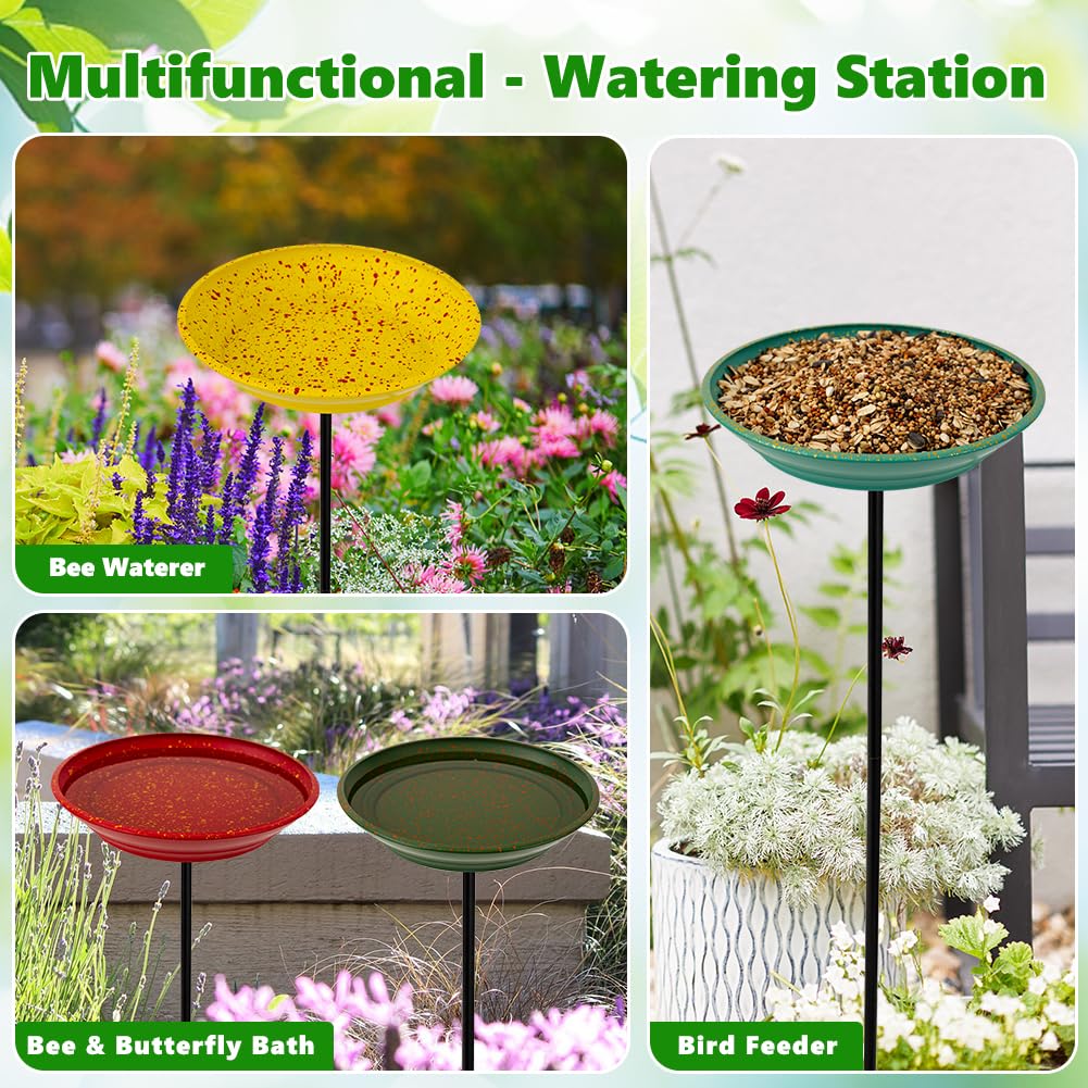 dreamysoul 4 Pack Bee Watering Station, Metal Bee and Butterfly Feeders with Metal Stake, Bee Butterfly and Bird Bath for Outdoor Garden Yard Lawn Decor