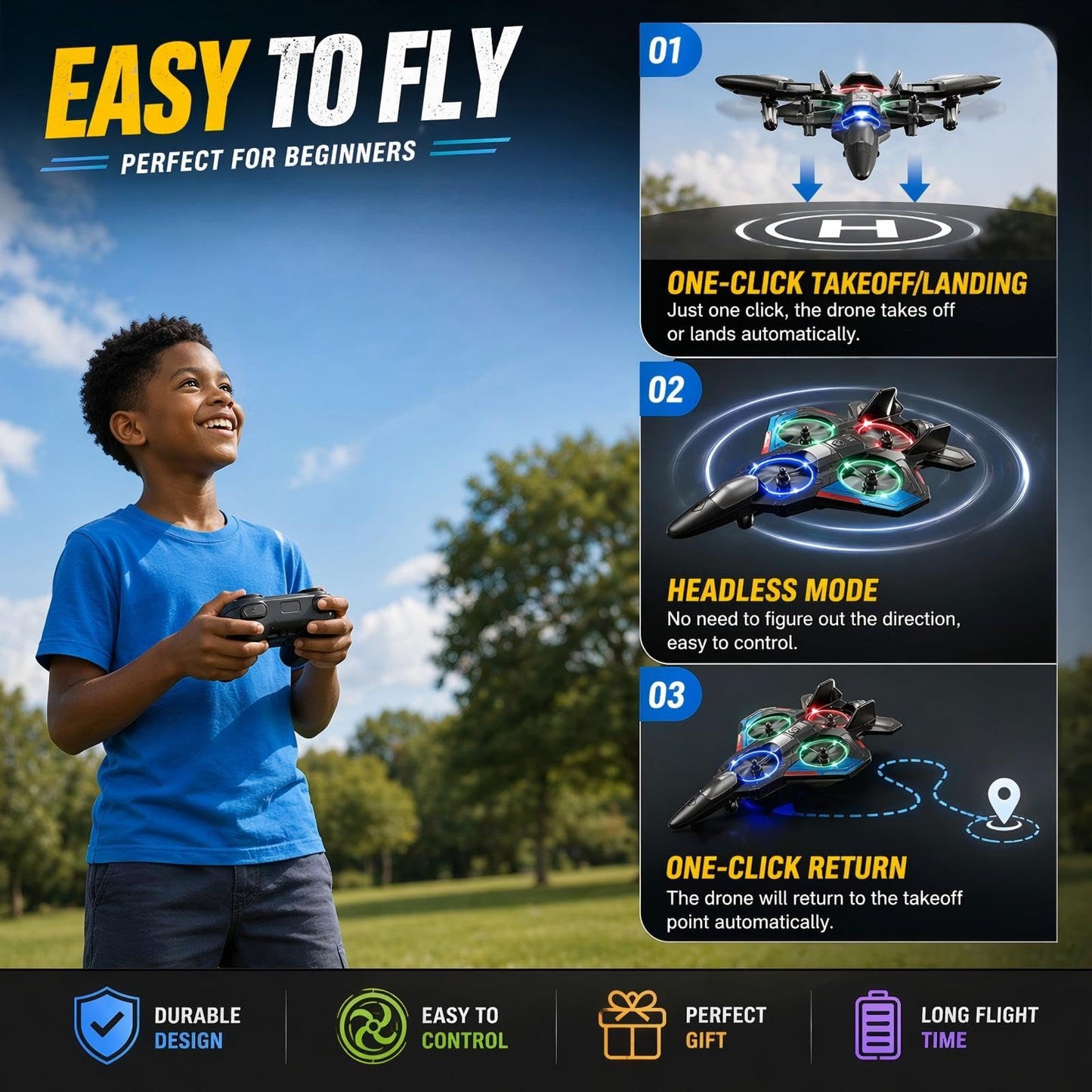 BEACONDESI RC F35 Fighter Drone for Kids, Remote Control Airplane with Altitude Hold, RC Jet Drone Toy with LED Lights, Easy to Fly RC Airplane for Beginners Boys Girls Green