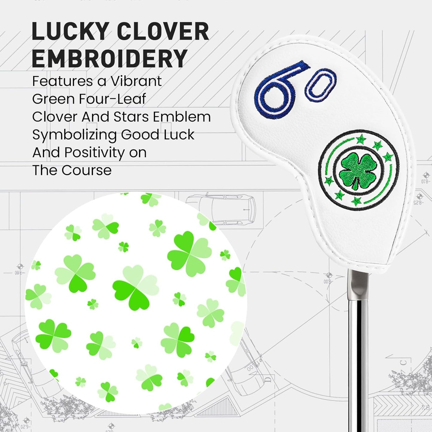 Golf Iron Wedge Head Covers 52° 54° 56° 60° 1 or 4 Pack, Synthetic Leather Clover USA Flag Design Club Head Protection, Universal Headcover Fit Iron Clubs for Men Women