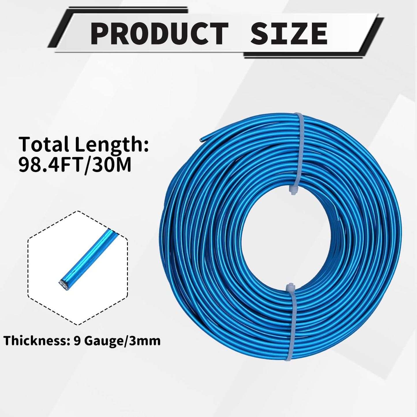 9 Gauge Aluminum Craft Wire, 100 Feet 3mm Bendable Metal Wire for Jewelry Making, Sculpting and Floral Design, Soft Armature Wire for DIY Crafts (Aqua Blue)