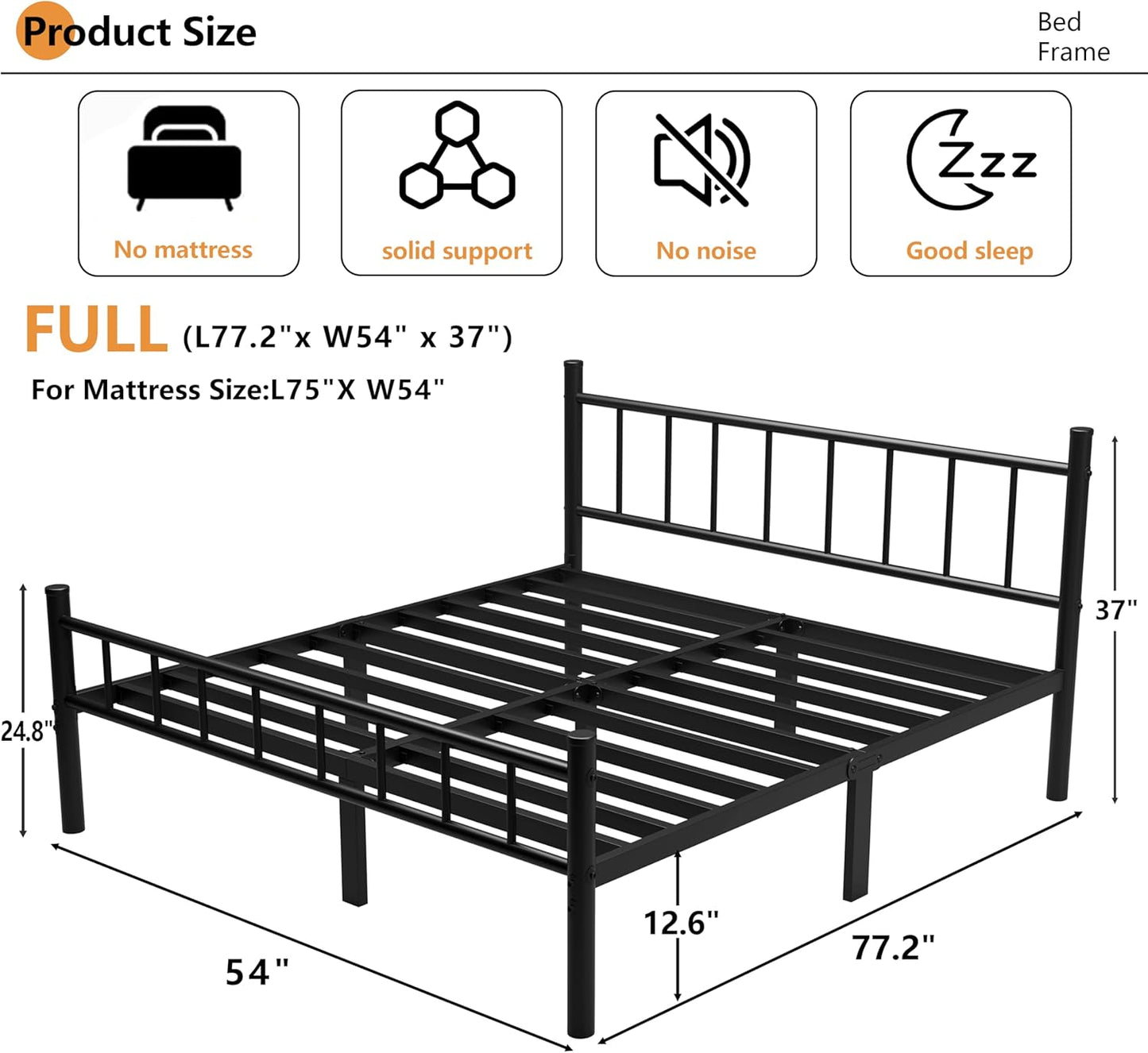 Metal Bed Frame,14Inch Full Size Bed Frame with Storage Space,Heavy Duty Sturdy Mattress Foundation,Easy Assembly,No Box Spring Needed,Full Grey