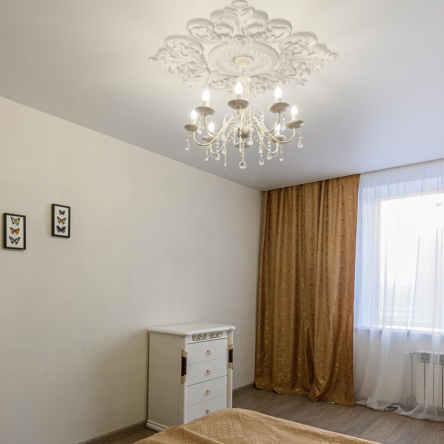 Nuanchu Large Pu Ceiling Medallion Combination Decorative French Style Chandelier Base Ceiling Medallion For Light Fixtures Vict