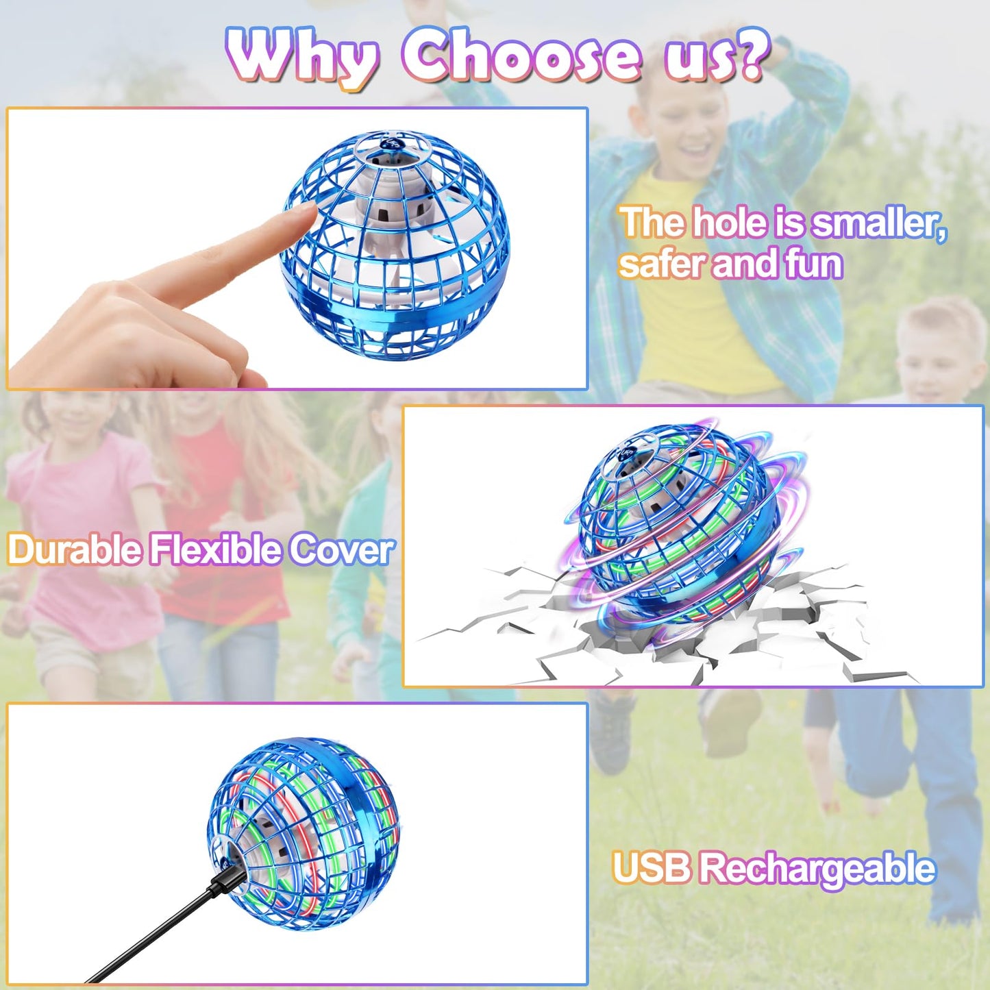 KIYTARBOO 2PCS Flying Orb Ball 2025, Galaxy Cosmic Fly Ball Boomerang, Hover Balls Fidget Spinner, Cool Toys Gifts for 6 7 8 9 10+ Year Old Boys Girls (Blue+Red)