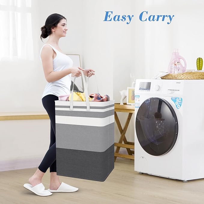 BlissTotes 3-Pack Laundry Basket, Freestanding＆Waterproof Laundry Hamper, Collapsible Tall Clothes Hamper with Easy Carry Handles for Clothes, Towels in the Family and Dorm,Gradient Grey,88L