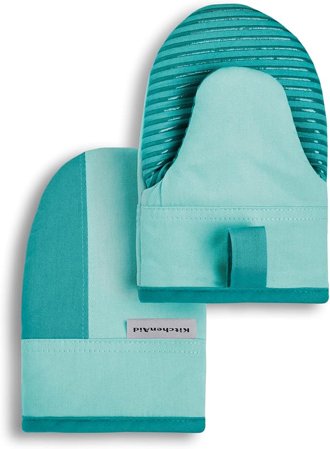 KitchenAid Beacon Two-Tone Non-Slip Mini Oven Mitt Set, Aqua Sky, 5.5"x8", 2 Piece