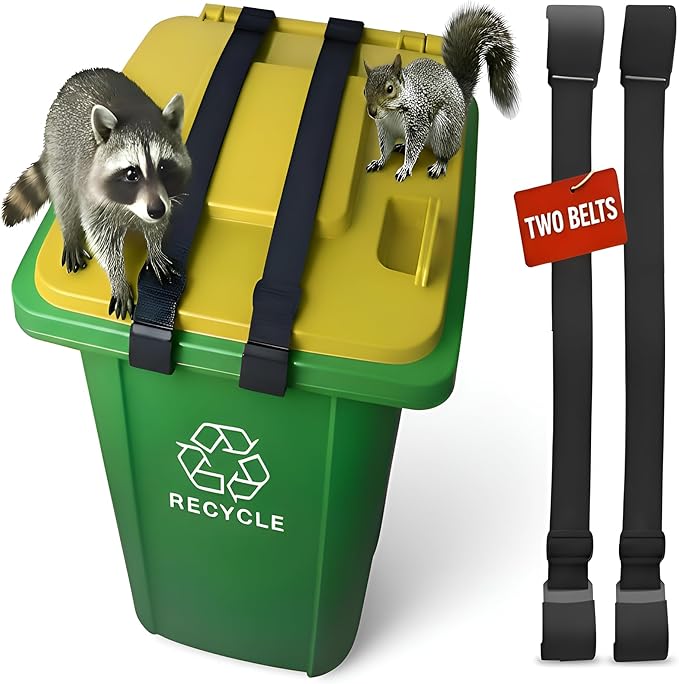 Premium 2X Trash Can Locks for Animals Universelle Garbage Straps Lid Wheelie Bin Locks Enclosure Cans Clips Out Raccoon Hide Outside Strap Resistant Security Critter Trashcan Deterrent
