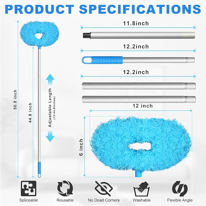 Storystore Ceiling Fan Cleaner Duster with Extension Pole, Adjustable from 13 to 49.7 Inches, Removable Fan Blade Cleaner (Blue)