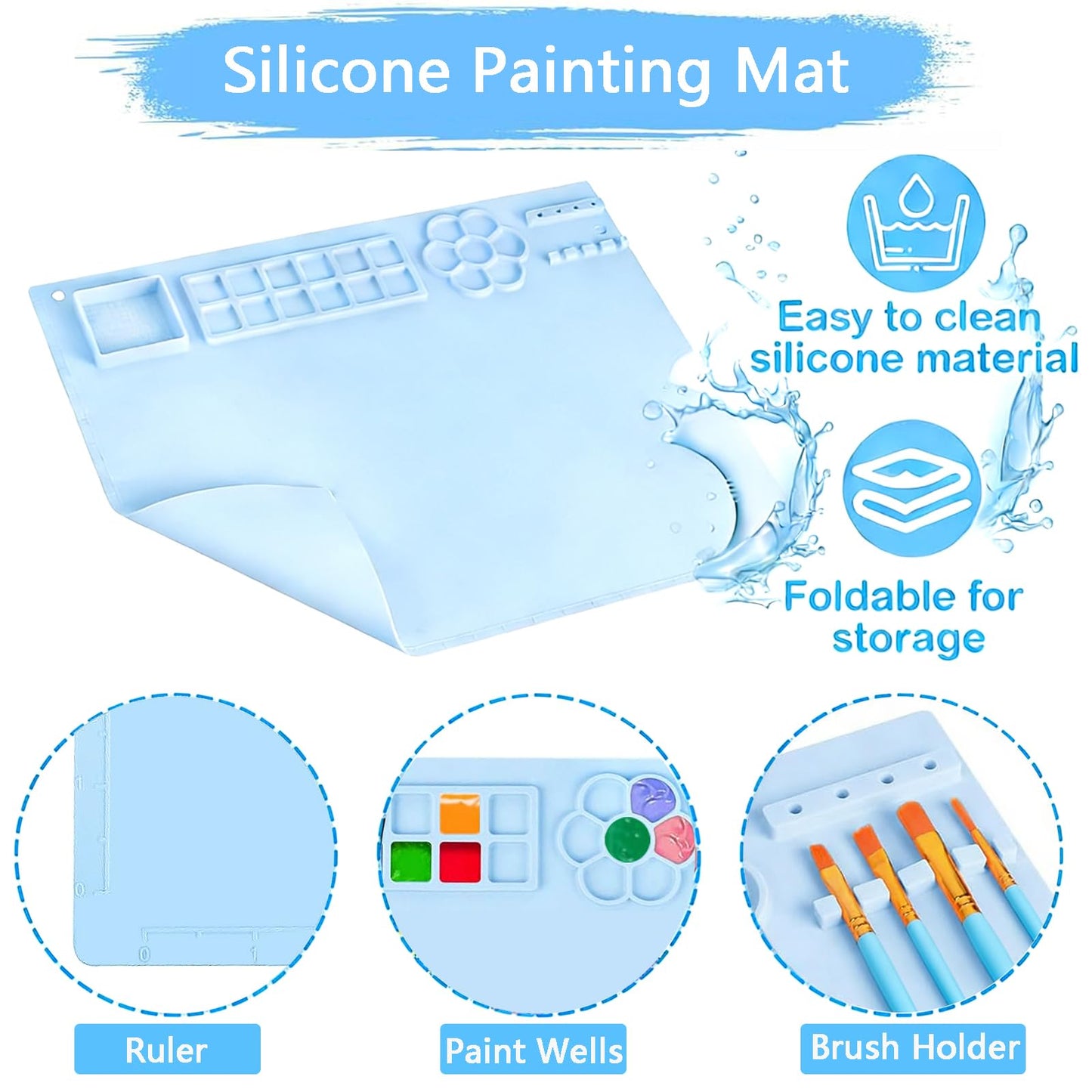 Elisel Painting Station,5 IN 1 Art Paint Supplies Kits,Paint Brush Cleaner (Upgraded),Silicone Painting Mat 12 Colors Paint Set,10 Paint Brushes,Painting Apron for Kids Artist Beginners (Blue, 5)