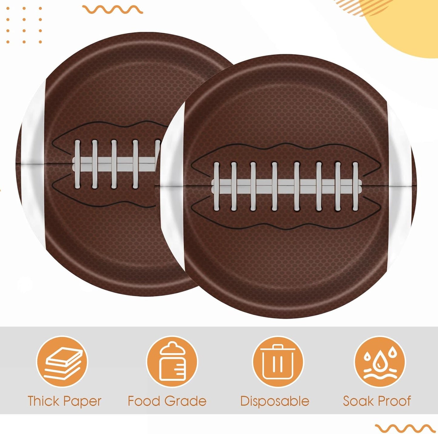 Football Party Supplies Kit,60Pcs 7Inch Football Paper Plates,Sport Themed Tableware Set Party Dessert Plates,for Football Gameday,Kids Birthday,Sports Events,Tailgate Party Decorations Supplies