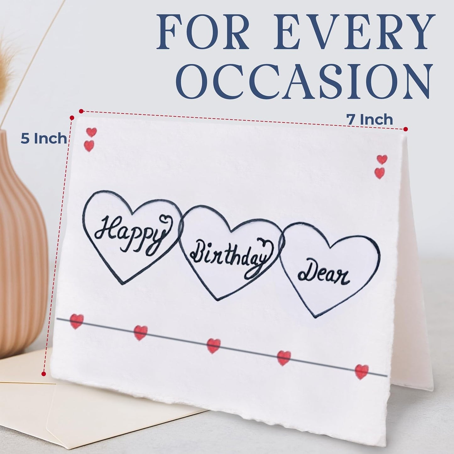 WANDERINGS Handmade Deckle Edge Blank Greeting Cards & Envelopes with Flower Art - Thick 300gsm paper– 20 Cards (5 Each of 4 Varieties) for Invitations, Thank Yous, Get Well and Birthday Cards –5x7