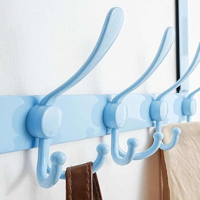Dseap Over The Door Hook Hanger - 5 Tri Hooks, Heavy Duty Over The Door Towel Rack Coat Rack for Clothes Hat Towel,Blue